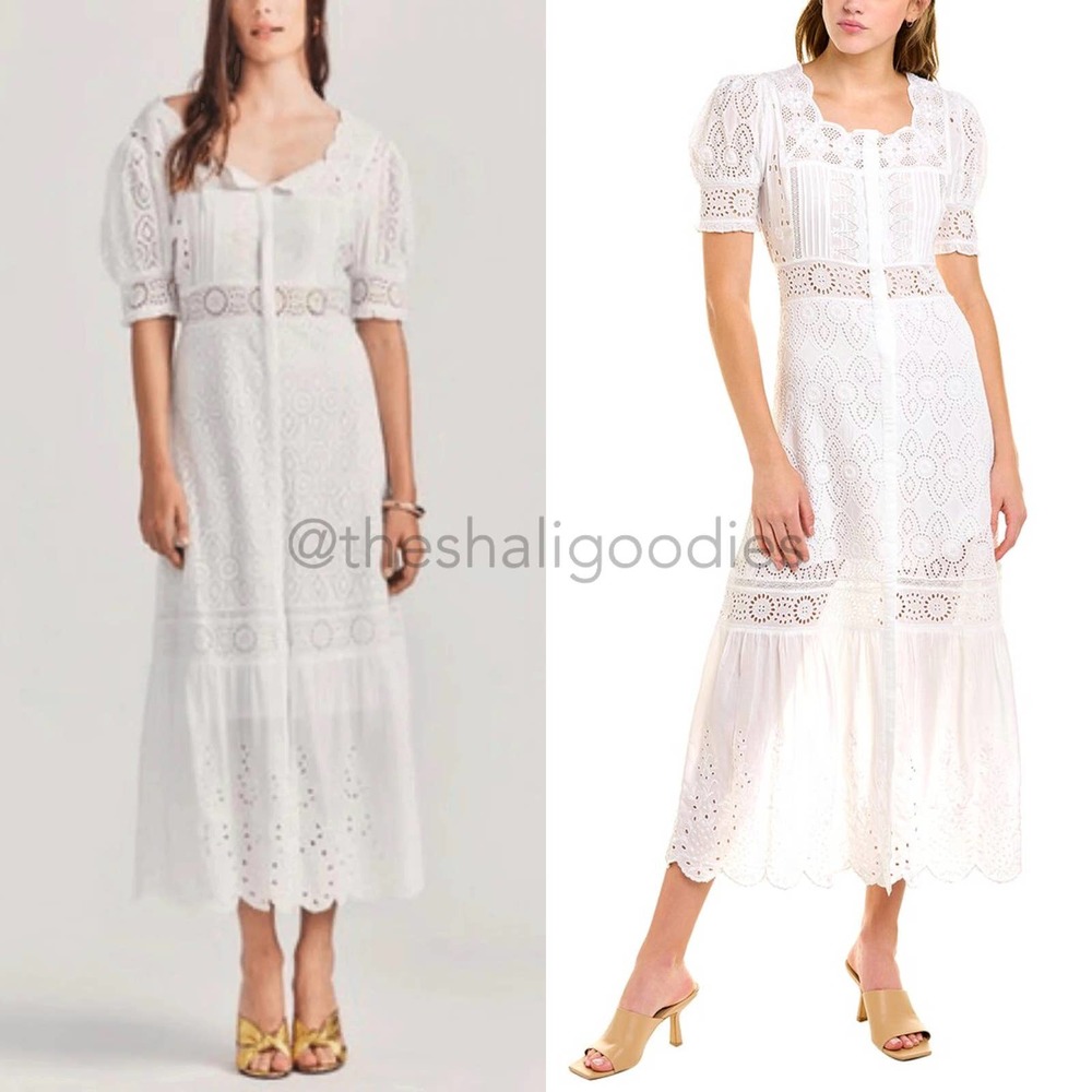 LOVESHACKFANCY Helena Dress White Eyelet Embroidered Midi